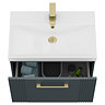 Roxbury Deco Fluted 600mm Anthracite Grey Vanity Unit - Wall Hung 1-Drawer Unit & Brushed Brass Handle
