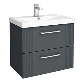 Roxbury Deco Fluted 600mm Anthracite Grey Vanity Unit - Wall Hung 2-Drawer Unit & Chrome Handles