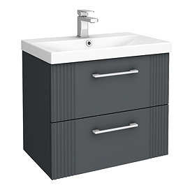 Roxbury Deco Fluted 600mm Anthracite Grey Vanity Unit - Wall Hung 2-Drawer Unit & Chrome Handles