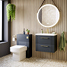 Roxbury Deco Fluted 600mm Anthracite Grey Vanity Unit - Wall Hung 2-Drawer Unit with Brushed Brass Handles