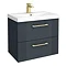 Roxbury Deco Fluted 600mm Anthracite Grey Vanity Unit - Wall Hung 2-Drawer Unit with Brushed Brass Handles
