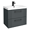 Roxbury Deco Fluted 600mm Anthracite Grey Vanity Unit - Wall Hung 2-Drawer Unit with Matt Black Handles