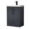 Roxbury Deco Fluted 600mm Anthracite Grey Vanity Unit - Floor Standing 2 Door Unit with Matt Black Handles