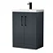 Roxbury Deco Fluted 600mm Anthracite Grey Vanity Unit - Floor Standing 2 Door Unit with Matt Black Handles