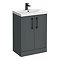 Roxbury Deco Fluted 600mm Anthracite Grey Vanity Unit - Floor Standing 2 Door Unit with Matt Black Handles