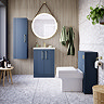 Roxbury Deco Fluted 600mm Blue Vanity Unit - Floor Standing 2 Door Unit with Brushed Brass Handles