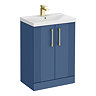 Roxbury Deco Fluted 600mm Blue Vanity Unit - Floor Standing 2 Door Unit with Brushed Brass Handles