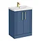 Roxbury Deco Fluted 600mm Blue Vanity Unit - Floor Standing 2 Door Unit with Brushed Brass Handles