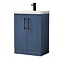 Roxbury Deco Fluted 600mm Blue Vanity Unit - Floor Standing 2 Door Unit with Matt Black Handles