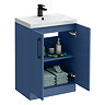 Roxbury Deco Fluted 600mm Blue Vanity Unit - Floor Standing 2 Door Unit with Matt Black Handles