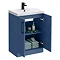 Roxbury Deco Fluted 600mm Blue Vanity Unit - Floor Standing 2 Door Unit with Matt Black Handles