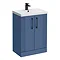 Roxbury Deco Fluted 600mm Blue Vanity Unit - Floor Standing 2 Door Unit with Matt Black Handles