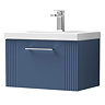 Roxbury Deco Fluted 600mm Blue Vanity Unit - Wall Hung 1-Drawer Unit & Chrome Handle