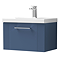Roxbury Deco Fluted 600mm Blue Vanity Unit - Wall Hung 1-Drawer Unit & Chrome Handle
