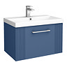 Roxbury Deco Fluted 600mm Blue Vanity Unit - Wall Hung 1-Drawer Unit & Chrome Handle