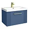 Roxbury Deco Fluted 600mm Blue Vanity Unit - Wall Hung 1-Drawer Unit & Brushed Brass Handle