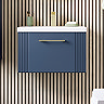 Roxbury Deco Fluted 600mm Blue Vanity Unit - Wall Hung 1-Drawer Unit & Brushed Brass Handle