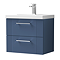 Roxbury Deco Fluted 600mm Blue Vanity Unit - Wall Hung 2-Drawer Unit & Chrome Handles