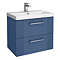 Roxbury Deco Fluted 600mm Blue Vanity Unit - Wall Hung 2-Drawer Unit & Chrome Handles
