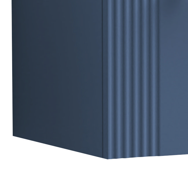 Roxbury Deco Fluted 600mm Blue Vanity Unit - Wall Hung 2-Drawer Unit with Brushed Brass Handles