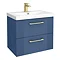 Roxbury Deco Fluted 600mm Blue Vanity Unit - Wall Hung 2-Drawer Unit with Brushed Brass Handles