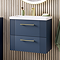 Roxbury Deco Fluted 600mm Blue Vanity Unit - Wall Hung 2-Drawer Unit with Brushed Brass Handles