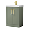 Roxbury Deco Fluted 600mm Green Vanity Unit - Floor Standing 2 Door Unit with Brushed Brass Handles