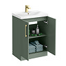 Roxbury Deco Fluted 600mm Green Vanity Unit - Floor Standing 2 Door Unit with Brushed Brass Handles