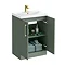 Roxbury Deco Fluted 600mm Green Vanity Unit - Floor Standing 2 Door Unit with Brushed Brass Handles