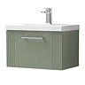 Roxbury Deco Fluted 600mm Green Vanity Unit - Wall Hung 1-Drawer Unit & Chrome Handle