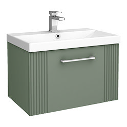 Roxbury Deco Fluted 600mm Green Vanity Unit - Wall Hung 1-Drawer Unit & Chrome Handle