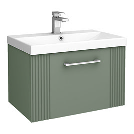 Roxbury Deco Fluted 600mm Green Vanity Unit - Wall Hung 1-Drawer Unit & Chrome Handle
