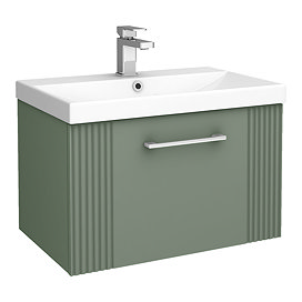 Roxbury Deco Fluted 600mm Green Vanity Unit - Wall Hung 1-Drawer Unit & Chrome Handle
