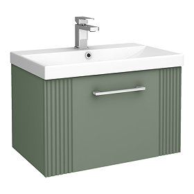Roxbury Deco Fluted 600mm Green Vanity Unit - Wall Hung 1-Drawer Unit & Chrome Handle