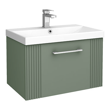 Roxbury Deco Fluted 600mm Green Vanity Unit - Wall Hung 1-Drawer Unit & Chrome Handle