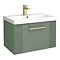 Roxbury Deco Fluted 600mm Green Vanity Unit - Wall Hung 1-Drawer Unit & Brushed Brass Handle