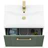 Roxbury Deco Fluted 600mm Green Vanity Unit - Wall Hung 1-Drawer Unit & Brushed Brass Handle