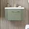 Roxbury Deco Fluted 600mm Green Vanity Unit - Wall Hung 1-Drawer Unit & Brushed Brass Handle