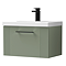 Roxbury Deco Fluted 600mm Green Vanity Unit - Wall Hung 1-Drawer Unit & Matt Black Handle