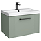 Roxbury Deco Fluted 600mm Green Vanity Unit - Wall Hung 1-Drawer Unit & Matt Black Handle