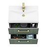 Roxbury Deco Fluted 600mm Green Vanity Unit - Wall Hung 2-Drawer Unit with Brushed Brass Handles
