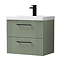Roxbury Deco Fluted 600mm Green Vanity Unit - Wall Hung 2-Drawer Unit & Matt Black Handles