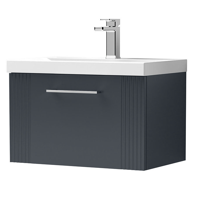 Roxbury Deco Fluted 600mm Anthracite Grey Vanity Unit - Wall Hung 1-Drawer Unit & Chrome Handle