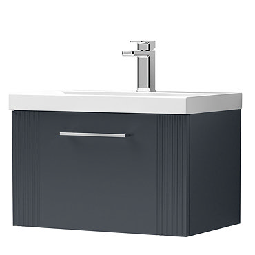 Roxbury Deco Fluted 600mm Grey Anthracite Vanity Unit - Wall Hung 1-Drawer Unit & Chrome Handle