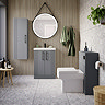 Roxbury Deco Fluted 600mm Grey Vanity Unit - Floor Standing 2 Door Unit with Basin and Matt Black Handles