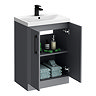 Roxbury Deco Fluted 600mm Grey Vanity Unit - Floor Standing 2 Door Unit with Basin and Matt Black Handles