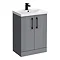 Roxbury Deco Fluted 600mm Grey Vanity Unit - Floor Standing 2 Door Unit with Basin and Matt Black Handles