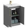 Roxbury Deco Fluted 600mm Grey Vanity Unit - Floor Standing 2 Door Unit with Brushed Brass Handles
