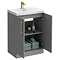 Roxbury Deco Fluted 600mm Grey Vanity Unit - Floor Standing 2 Door Unit with Brushed Brass Handles