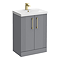 Roxbury Deco Fluted 600mm Grey Vanity Unit - Floor Standing 2 Door Unit with Brushed Brass Handles